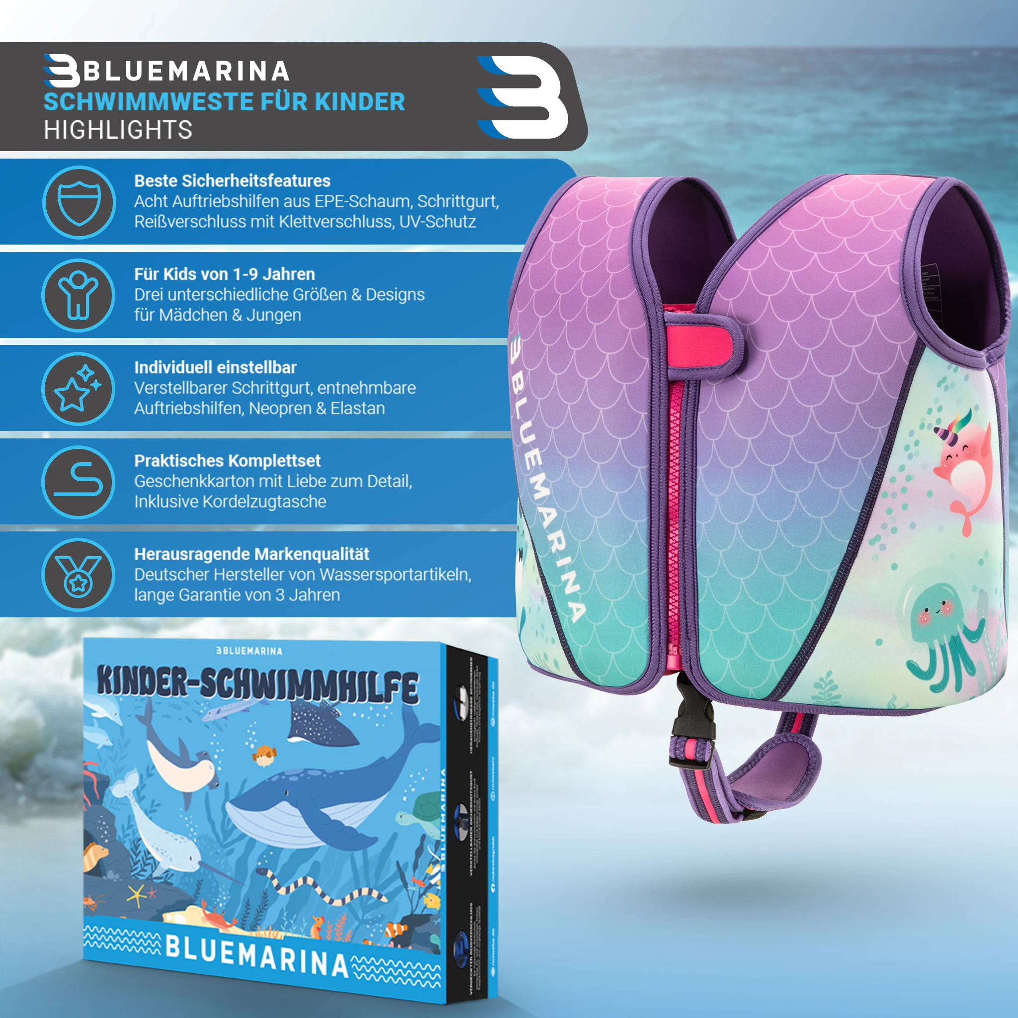 Bluemarina Kinder Schwimmhilfe (S, Mermaid)