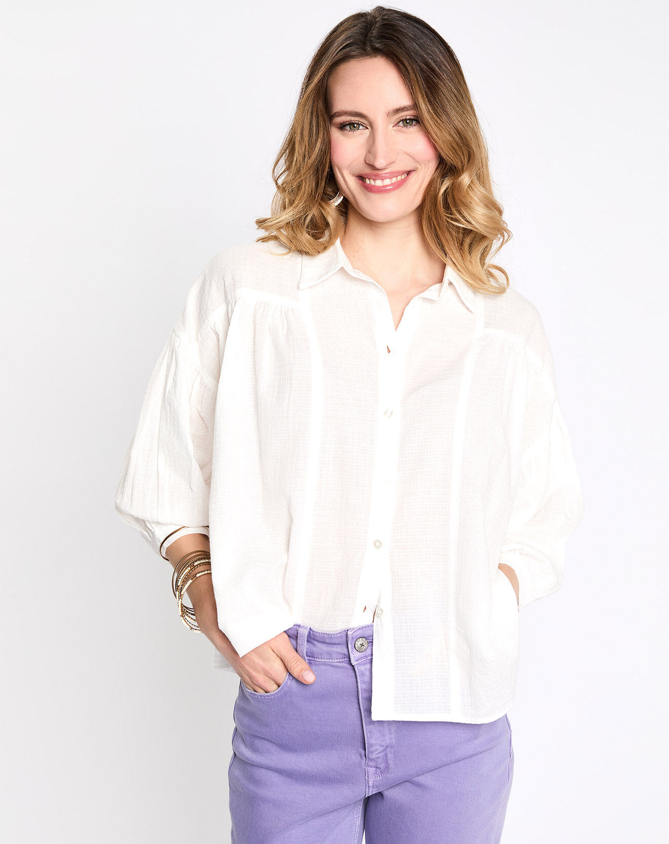 Esprit Chemise bouffante gauffrée blanche