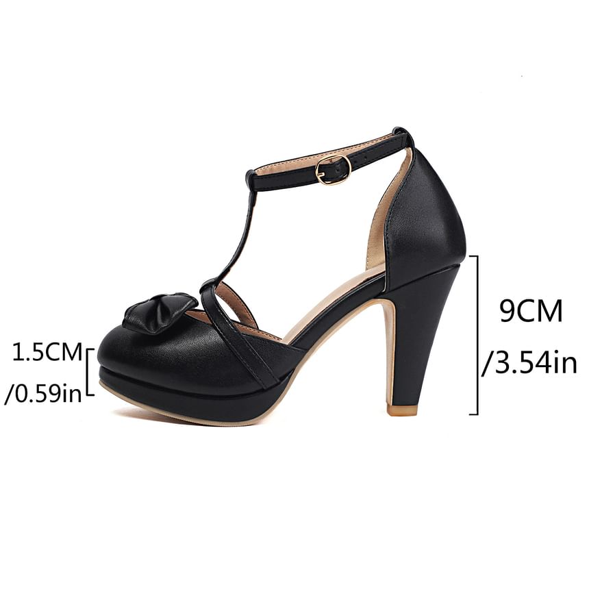 Megan - Chunky Heel Plain Bow Accent Faux Leather D'Orsay Pumps