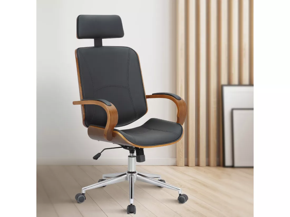 Chaise de bureau - Similicuir - Noyer / Noir - Dayton