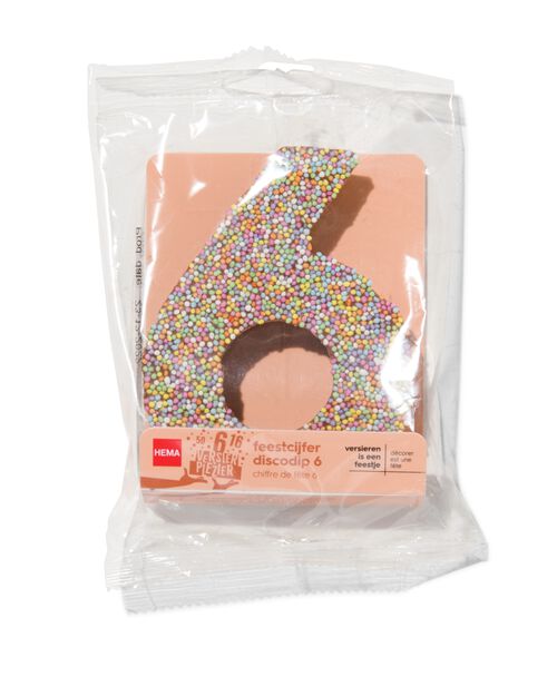 chiffre de fête 6 en chocolat avec perles multicolores