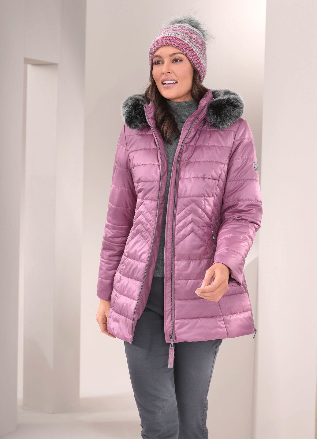 Jacke mit abnehmbarem Kunstpelz-Besatz