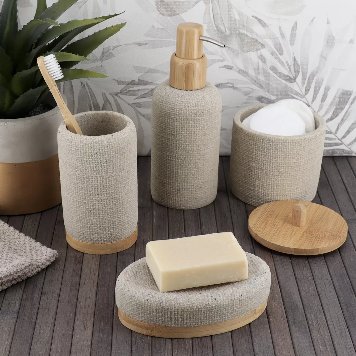 Boite à coton avec couvercle (D10 cm) effet Maille Beige