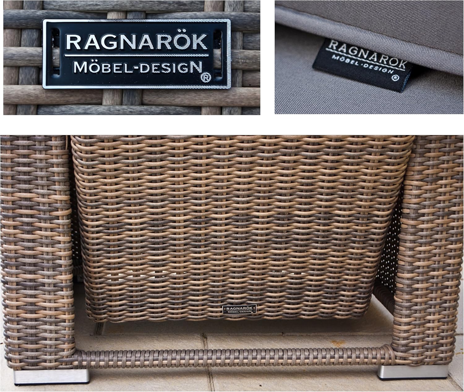 hohe Dining Lounge - DEUTSCHE Hersteller - 8 Jahre GARANTIE - EIGENE Produktion - PolyRattan Gartenmöbel Essgruppe Sessel Naturfarben Rundrattan Grau