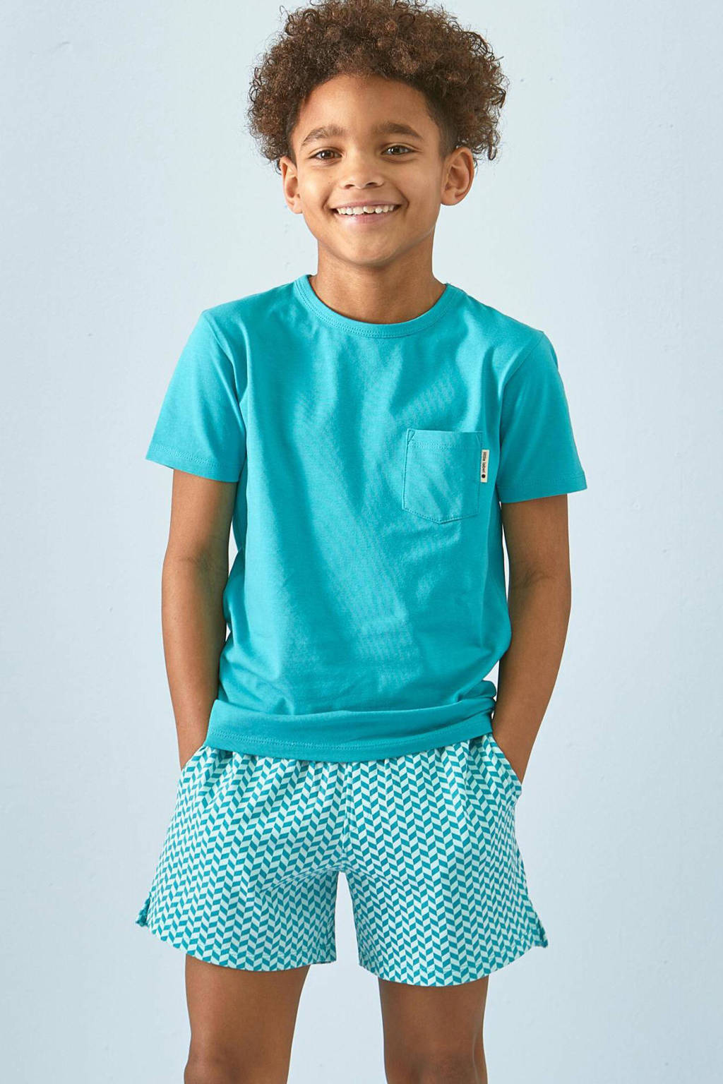 Little Label shortama met all over print van katoen blauw