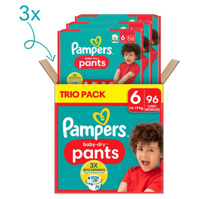 Pampers Baby Dry Pants Trio Pack Luierbroekjes Maat 6 14-19 KG 96 stuks