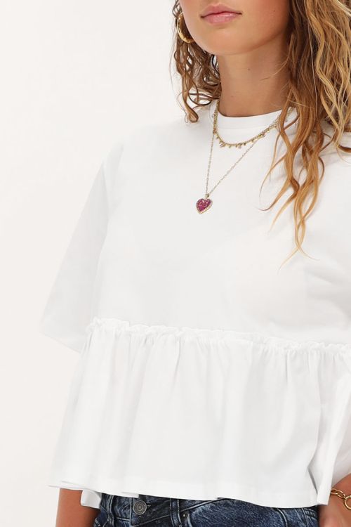 Wit T-shirt met ruffle en peplum
