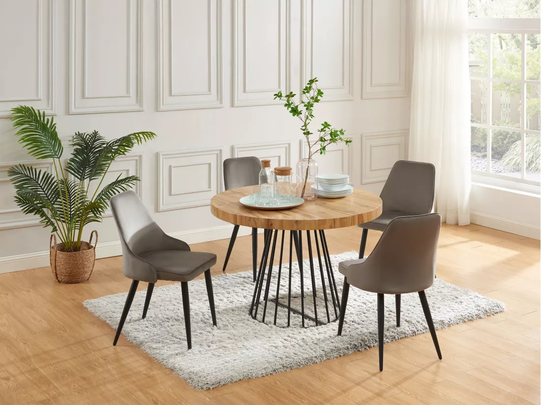 Table à manger extensible 2 à 12 personnes en MDF et acier - Naturel et noir - FIRELA
