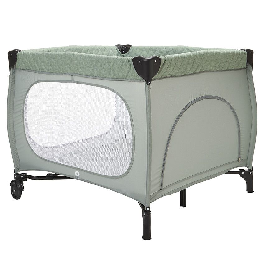 Parc de jeu pliant Quilty en filet avec roulettes vert - Ecru