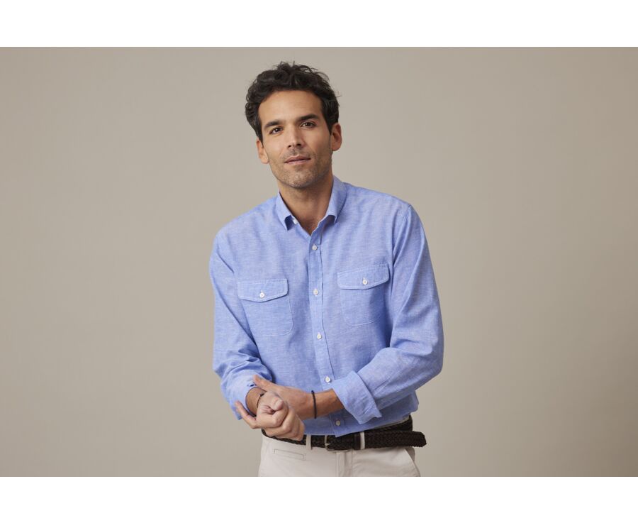 Chemise homme coton/lin Chambray Bleu Océan - SIPHÉRIN