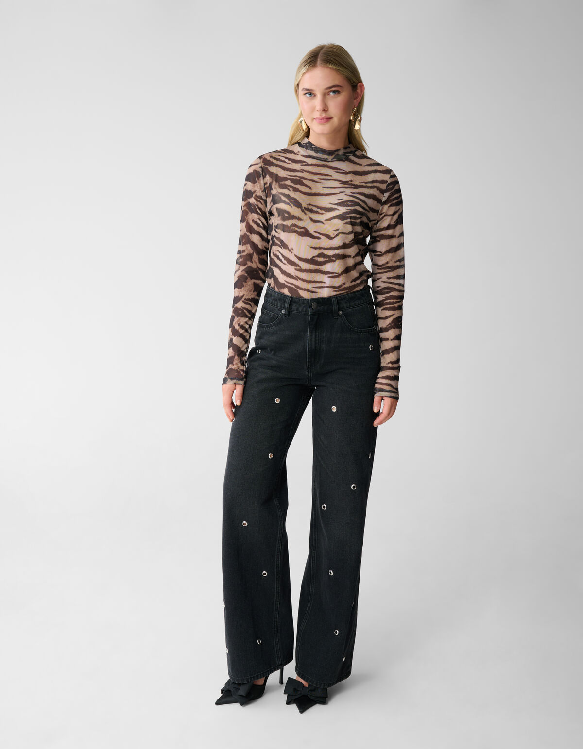 Mesh Tiger Top Lichtbruin