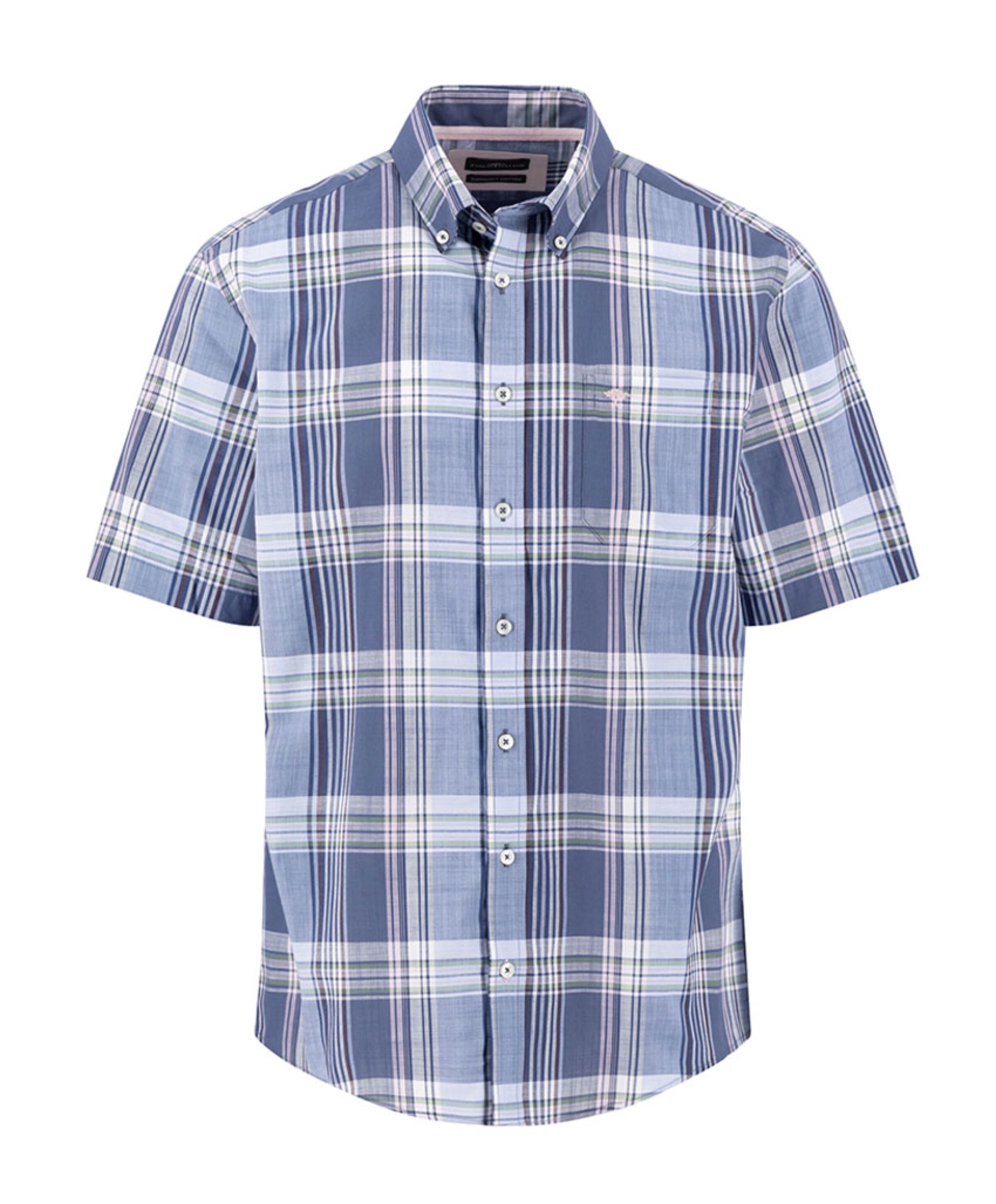 Fynch-Hatton Heren overhemd korte mouw blauw