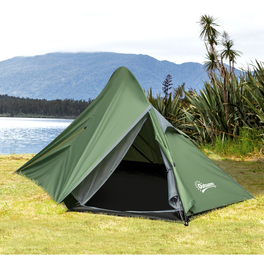 Outsunny Campingzelt für 2 Personen dunkelgrün, schwarz, weiß