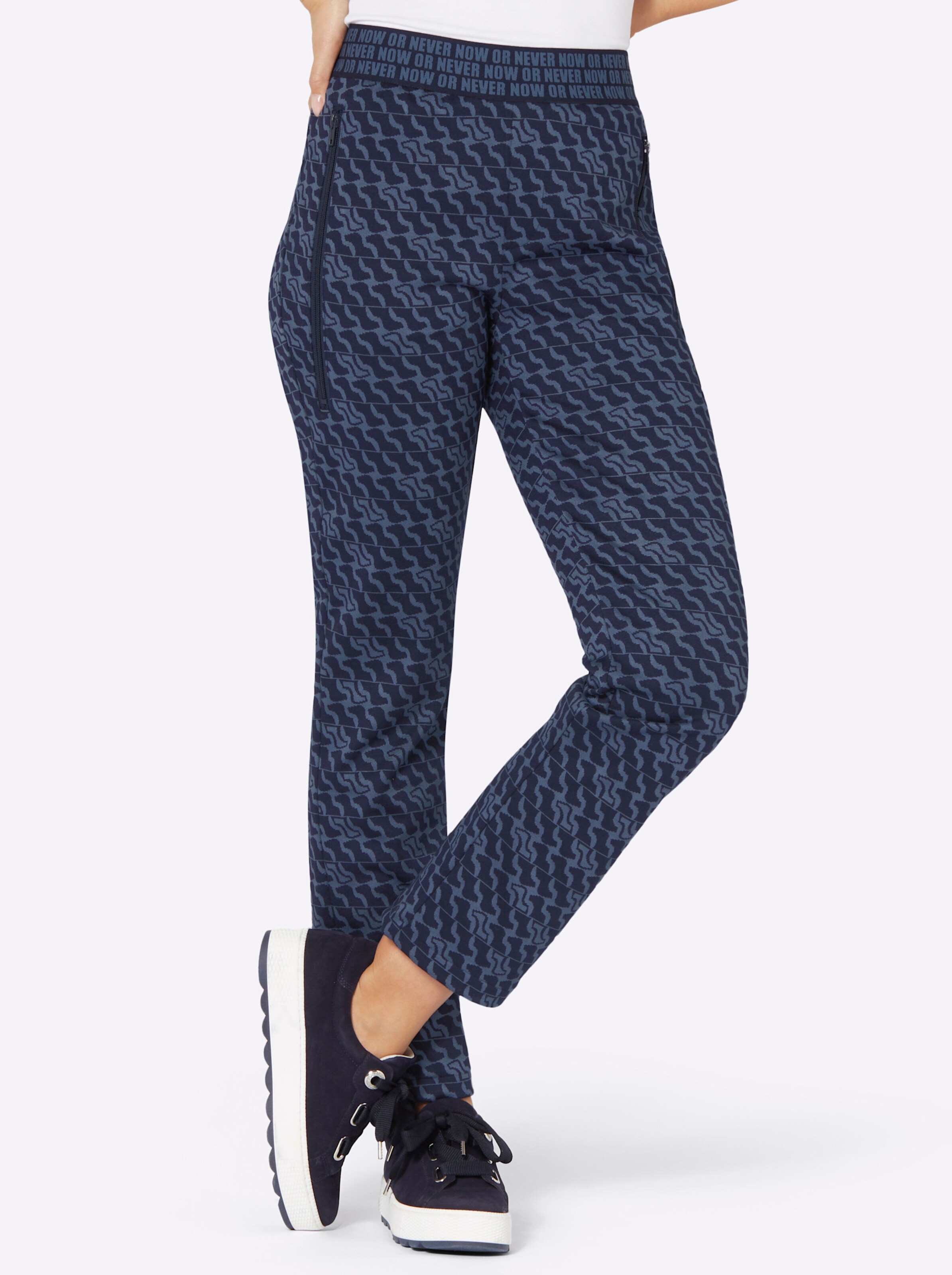 Jersey-Jacquard-Hose in marine-rauchblau-gemustert