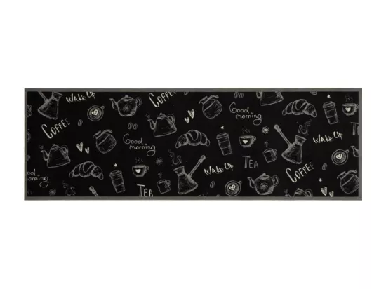 Tapis de cuisine lavable imprimé Morning noir 60x180 cm velours