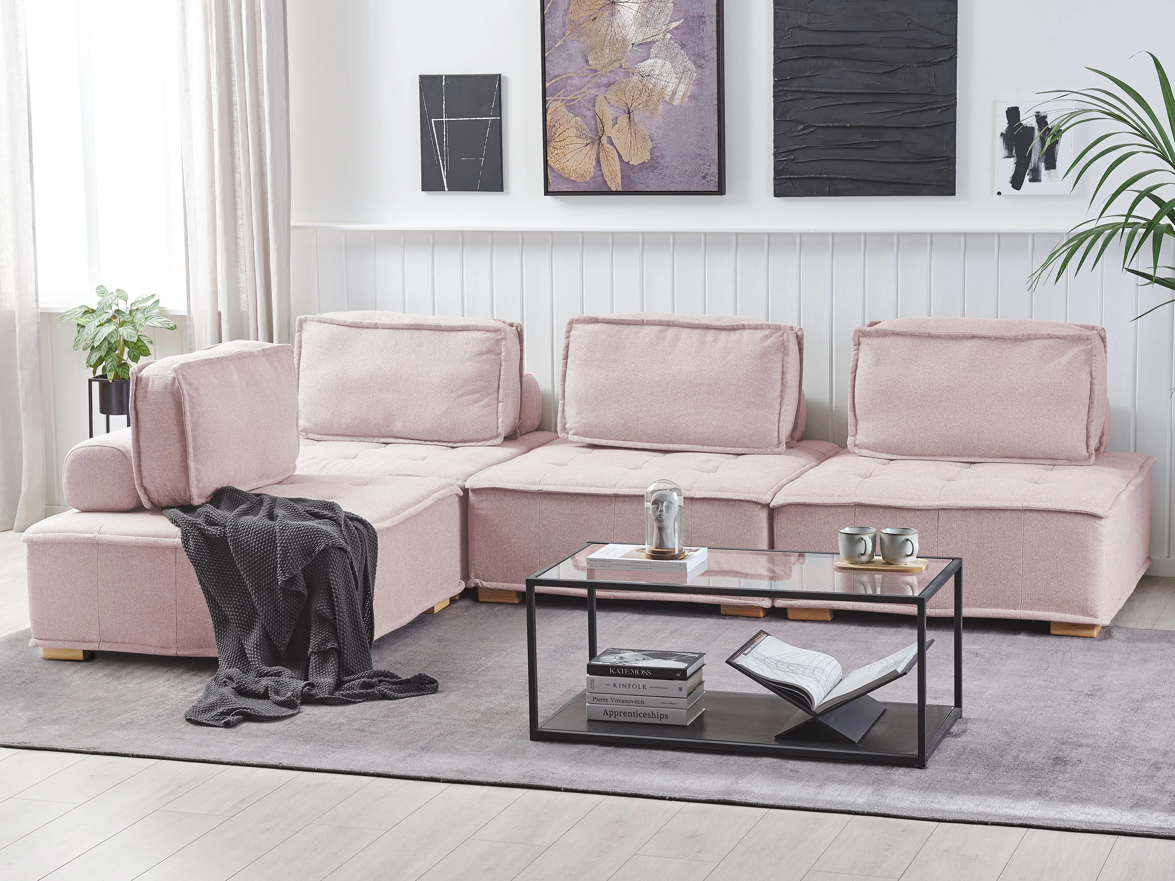 Modulaire hoekbank 4-zits TIBRO Stof Roze rechtszijdig