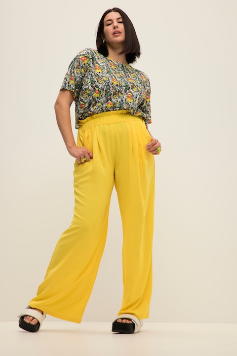 Hose, weites Bein, High Waist, Elastikbund