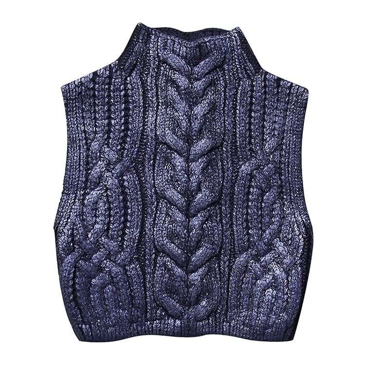 SugaYuja - Mock Neck Cable Knit Plain Crop Sweater Vest