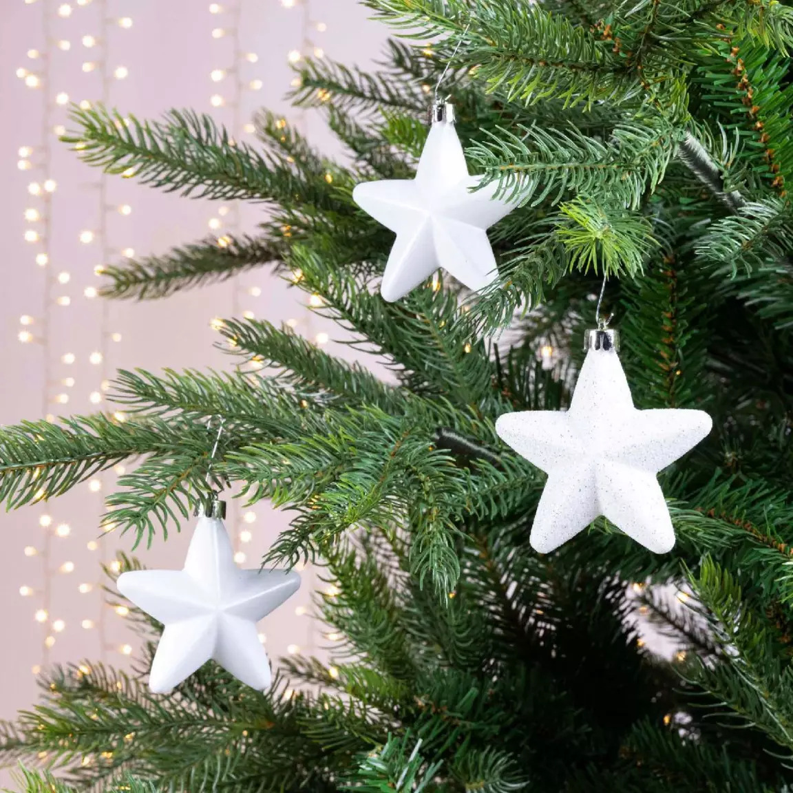 Lot de 6 étoiles de Noël à  suspendre (H7 cm) Alpine Blanc