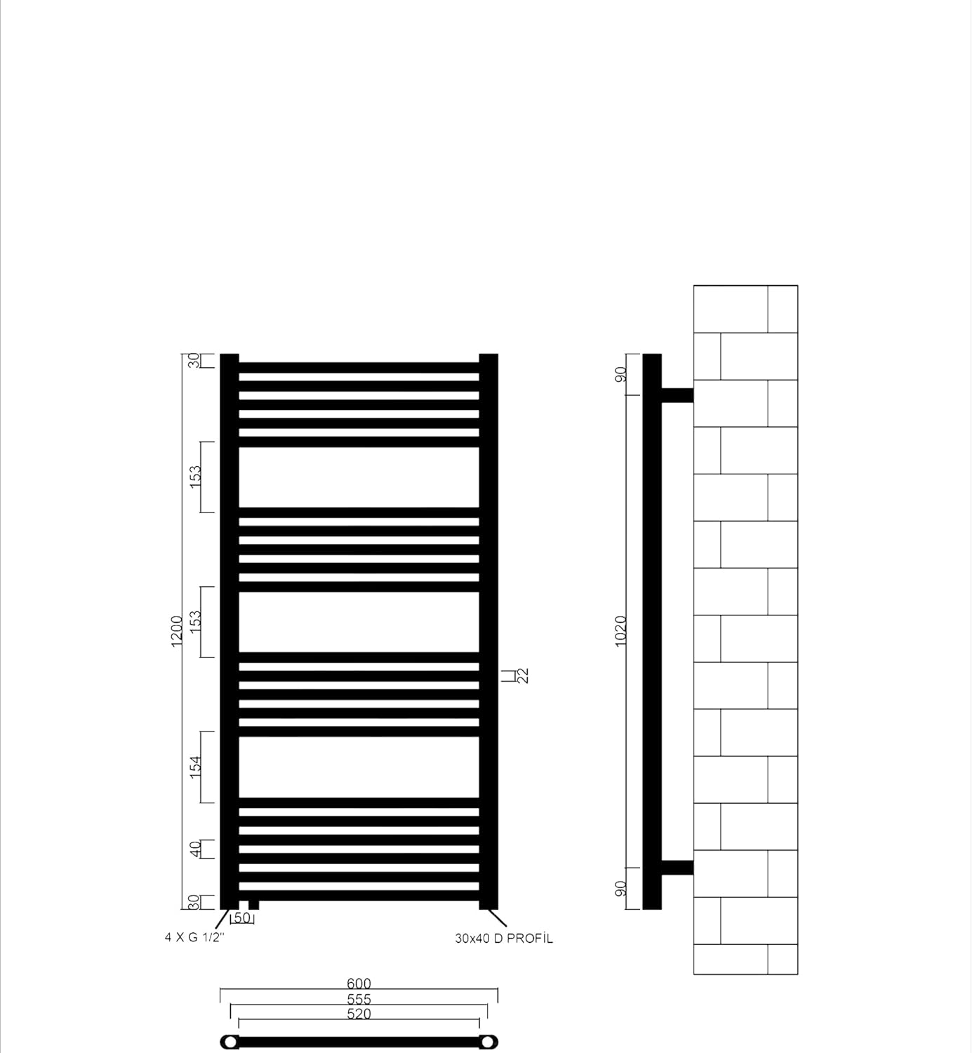SHV Badheizkörper Pegasus mit Seitenanschluss in glänzendem Weiß - 600 x 1200 mm | Heizkörper für Badezimmer, Handtuchhalter für Wand im Bad, Handtuchheizkörper, Handtuchtrockner aus Stahl