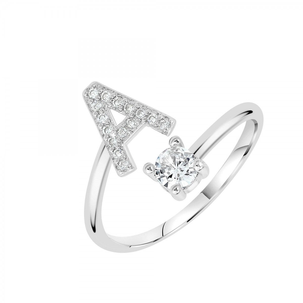 Bague lettre A ajustable SC Crystal ornée de Zirconium