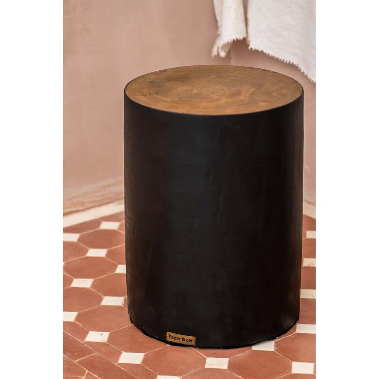 Bazar Bizar Tabouret Tribe beige/noir - 30x30x40 cm