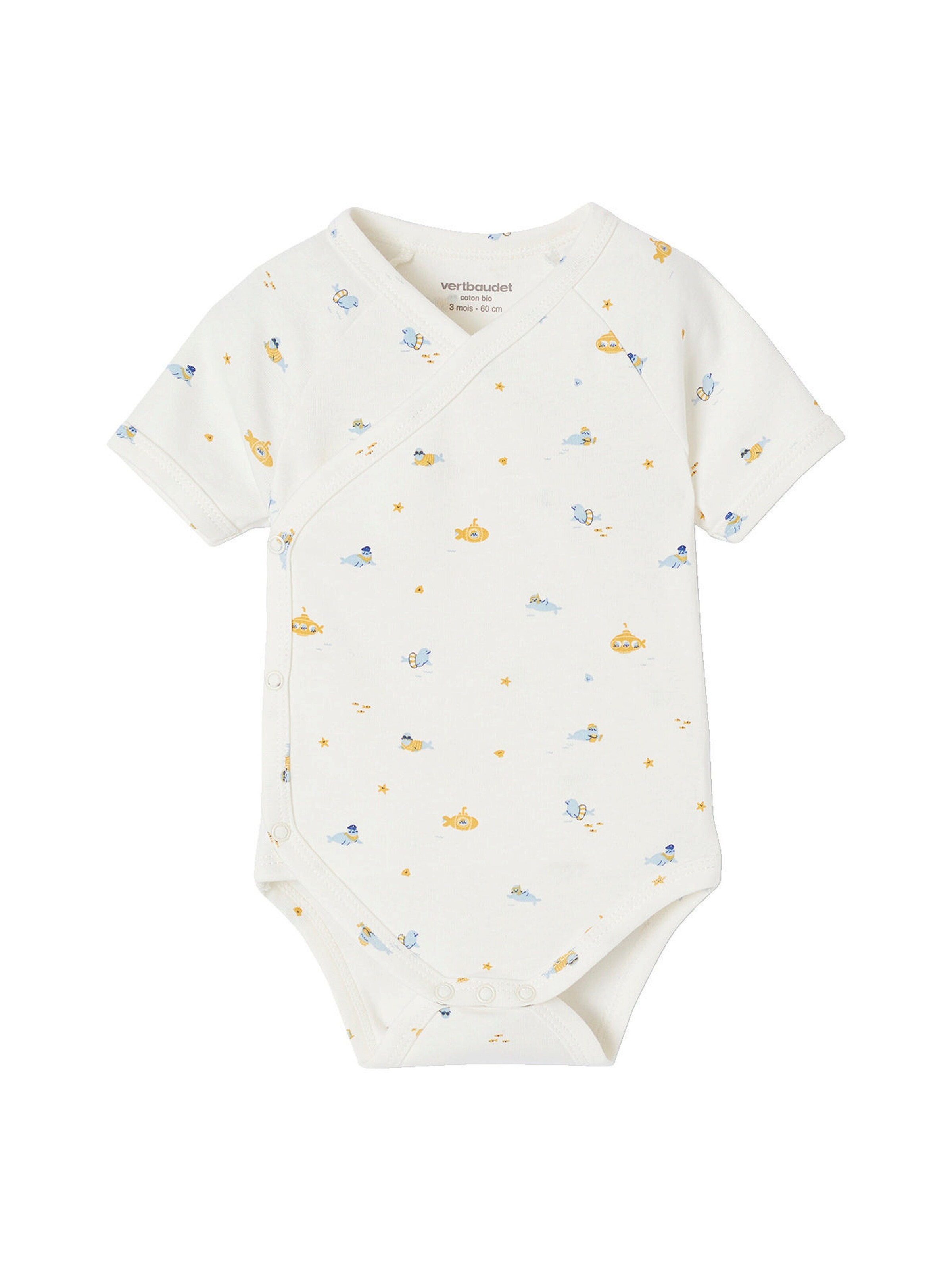 Vertbaudet Bio-Kollektion: 5er-Pack Baby Kurzarm-Bodys in Wickelform himmelblau