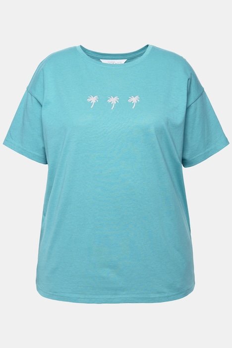 T-Shirt, Rundhals, Palmen-Stickerei