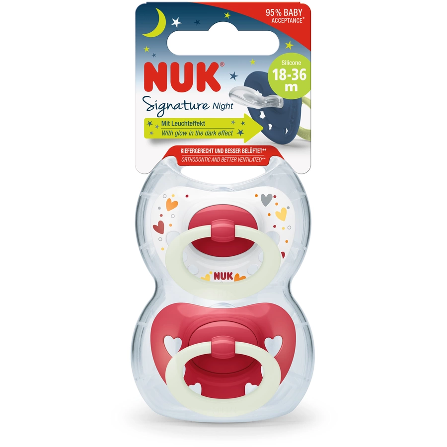 NUK Nachtschnuller Signature Night Silikon Gr. 3, rot 4 Stück