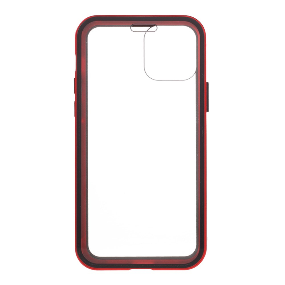 iPhone 12 / iPhone 12 Pro Magnetische Alu Schutzhülle mit Panzer Glas Backcover   Displayschutz (Magnet-Technologie) - Rot