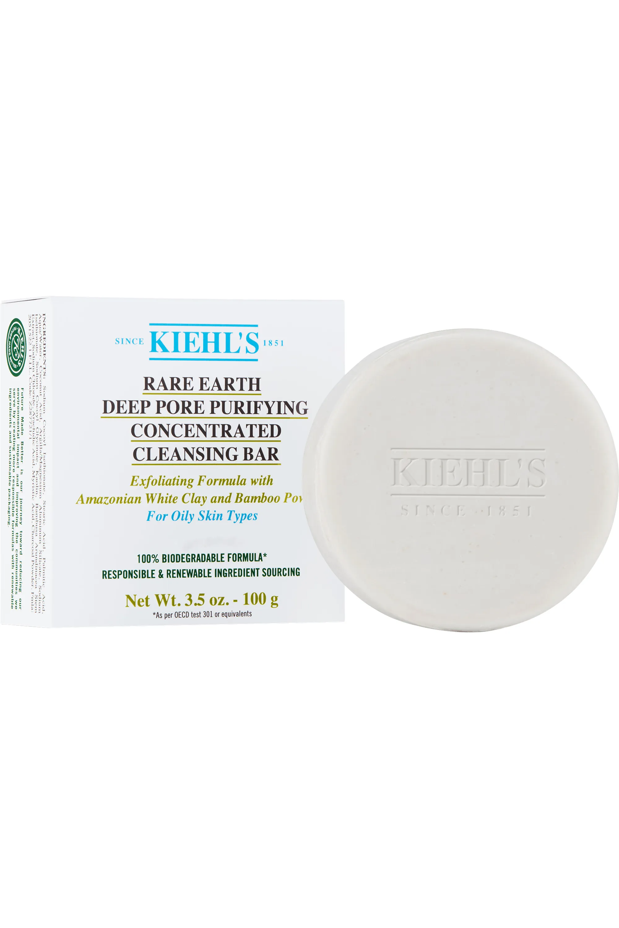 Kiehl's Nettoyant solide concentré purifiant pour peaux normales à grasses Rare Earth-100 g