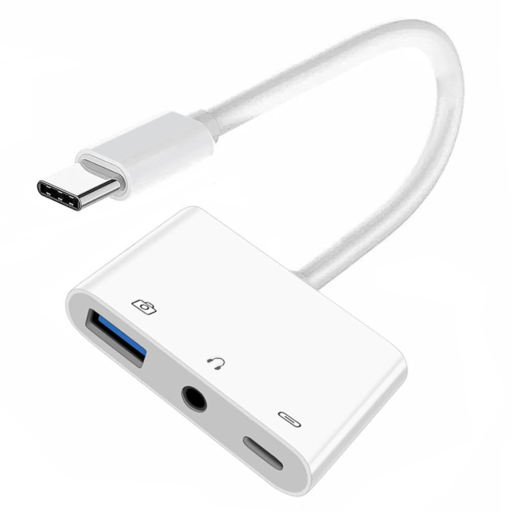 USB C auf 3.5mm Klinke / USB A / USB C Hub Adapter für MacBook / Laptop / PC - Weiss