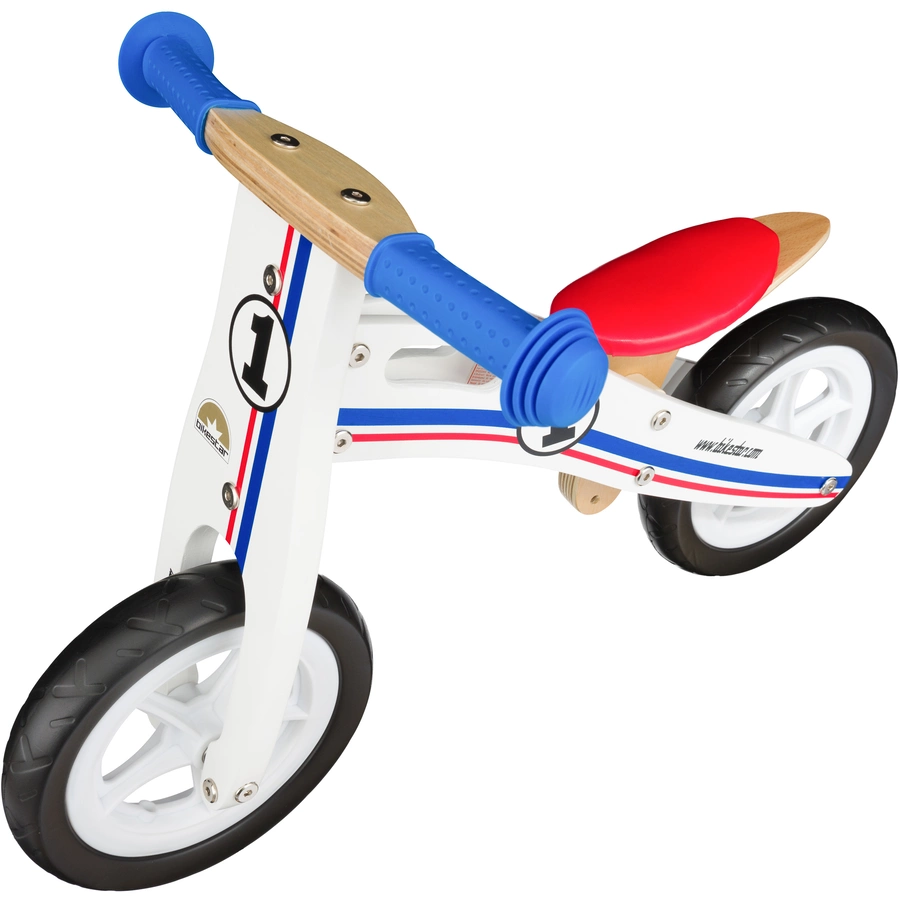 Bikestar Laufrad 10 Zoll Holz weiß, blau, rot