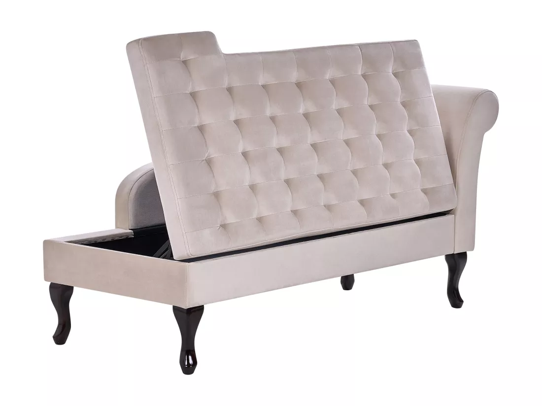 Chaise longue côté droit en velours beige clair avec rangement PESSAC