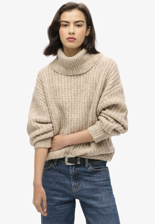 Superdry BRUSHED RIB SLOUCH NK JUMPER Light sand twist