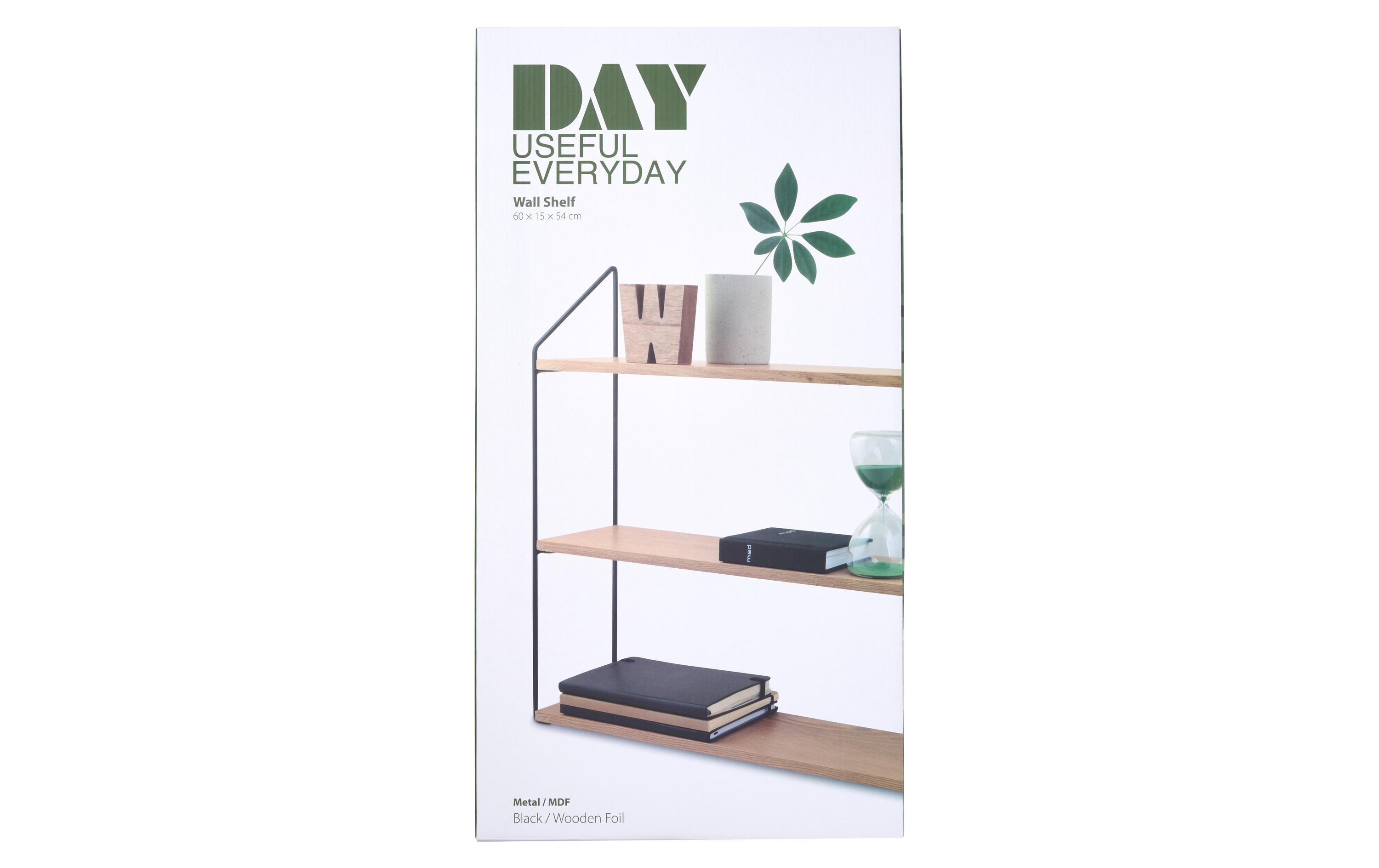 Wandregal 60 x 15 x 54 cm, Braun/SchwarzWandablage