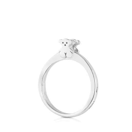 Solitário em ouro branco com motivo de urso cravejado de diamantes Sweet Diamonds