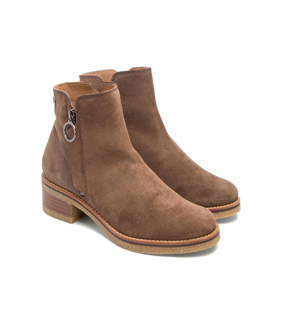 Botas de cano curto Porronet em couro marrom Poppy - Altura do salto: 5 cm -