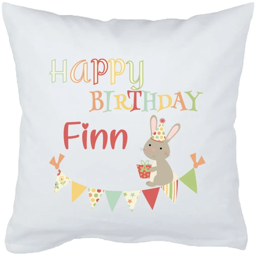 Schnullireich Babykissen mit Namen Happy Birthday Weiß