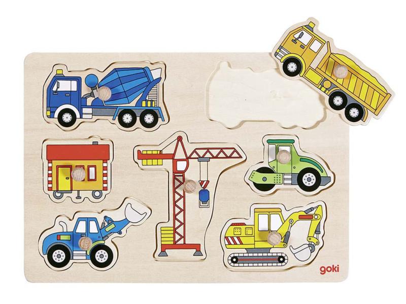 Goki Steckspiel Baufahrzeuge Holz-Steckpuzzle