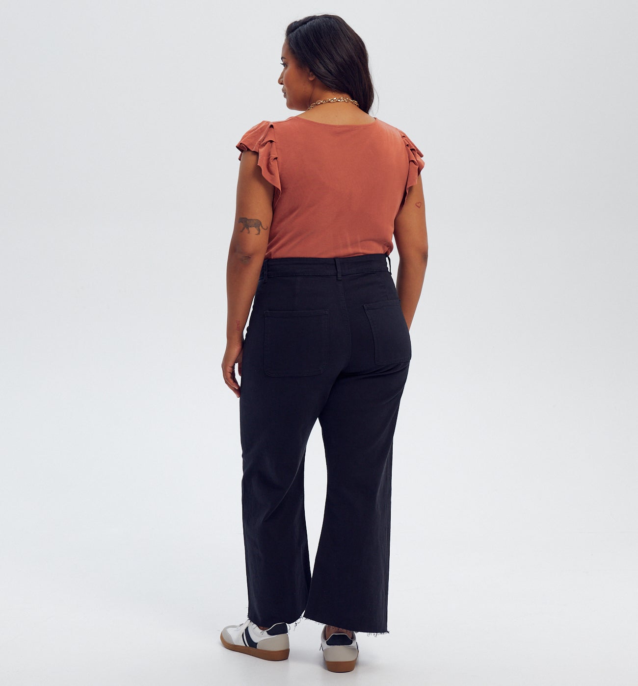 T-shirt à manches volantées - Terre de sienne