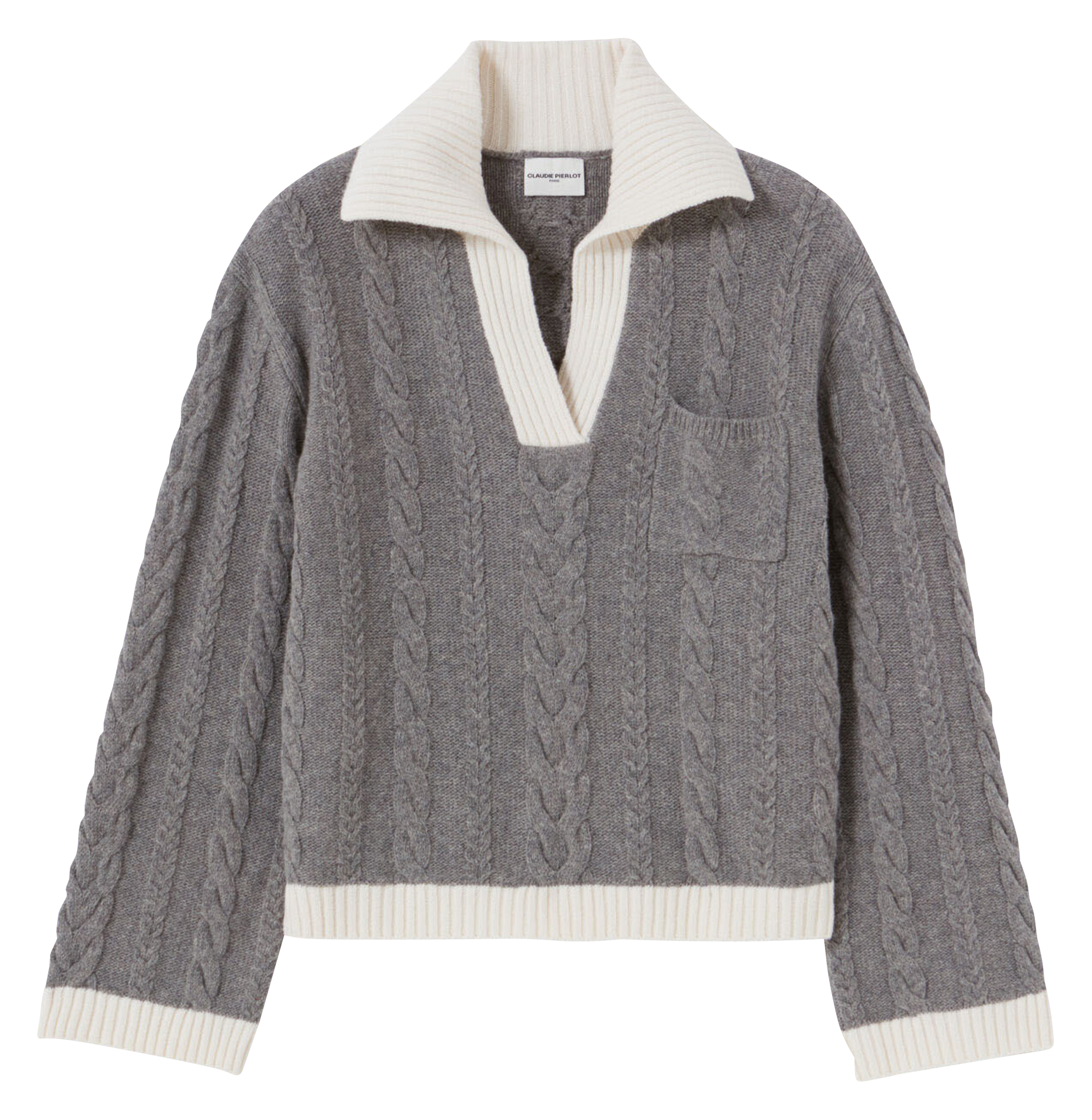 Pull torsadé col polo en laine mélangée | Gris
