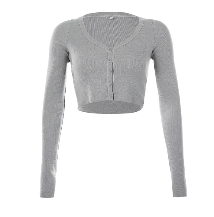 Trisica - V-hals geribbeld cropped vest met knoopjes