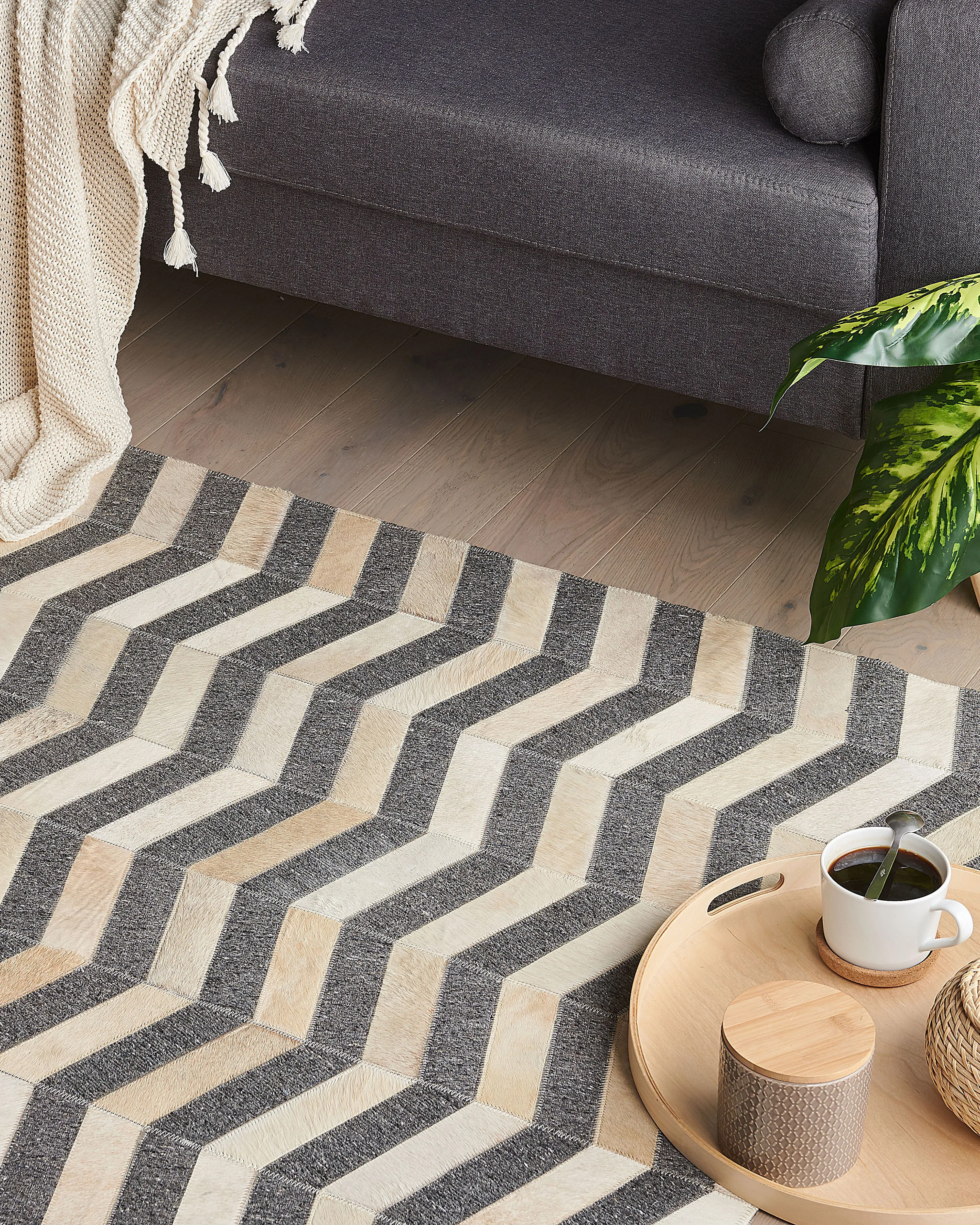 Vloerkleed BAGGOZE Donkergrijs 160 x 230 cm Leer