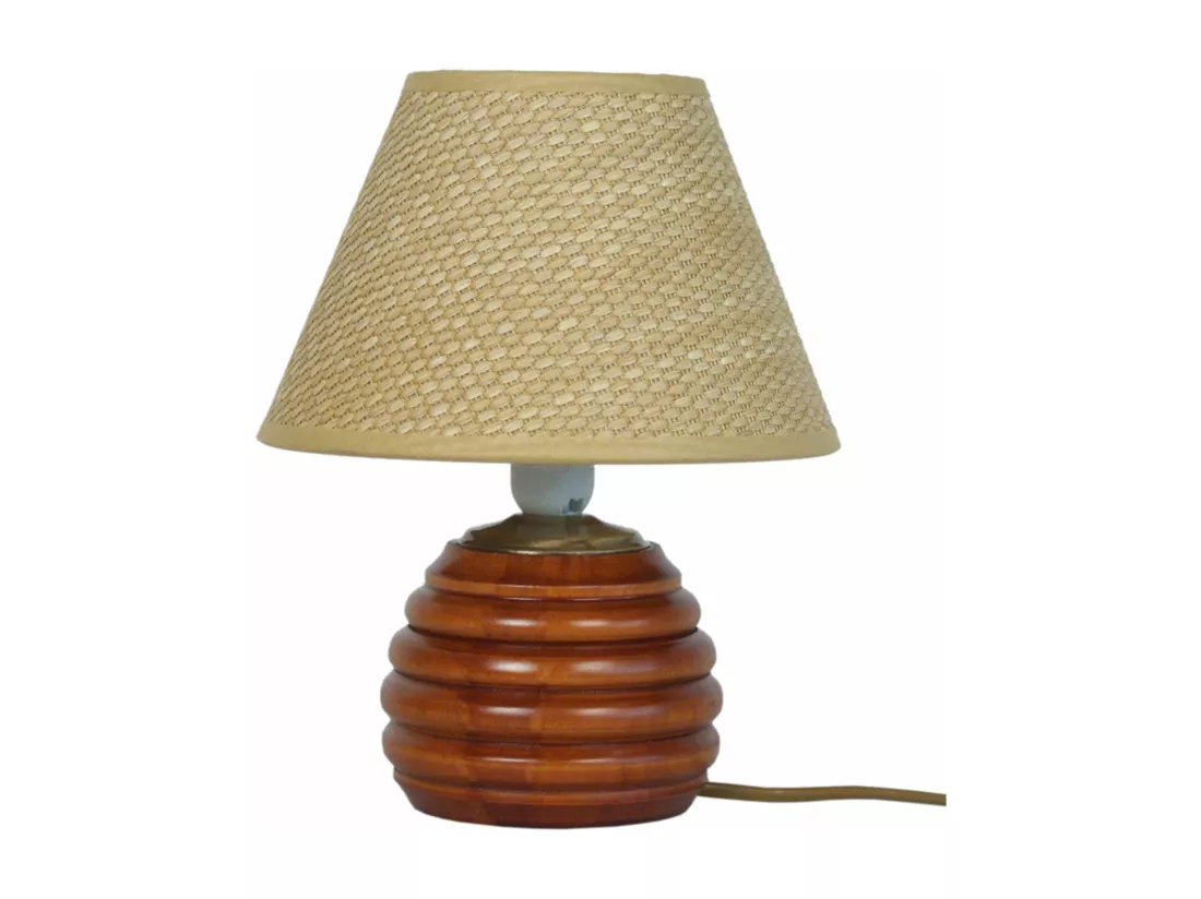 Lampe de chevet globe bois foncé,beige 26,5 cm.