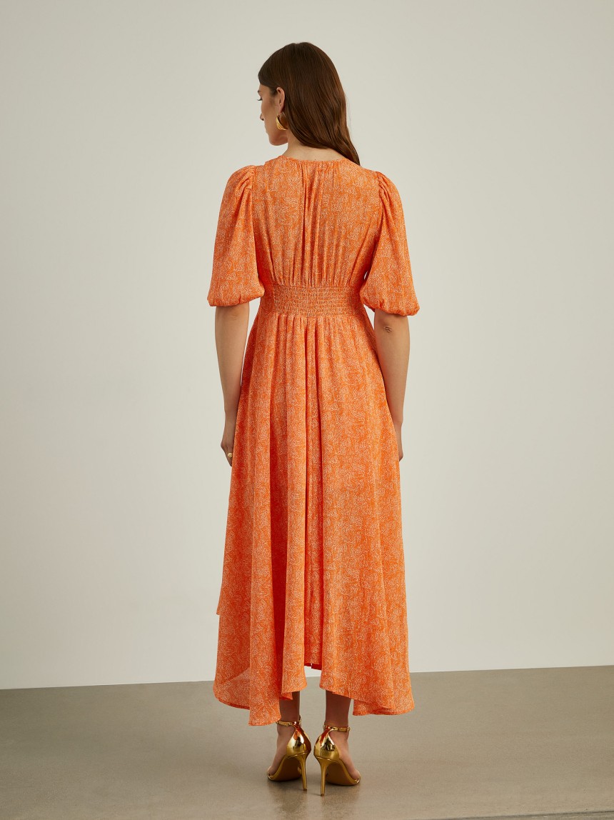 Vestido midi de manga curta com padrão