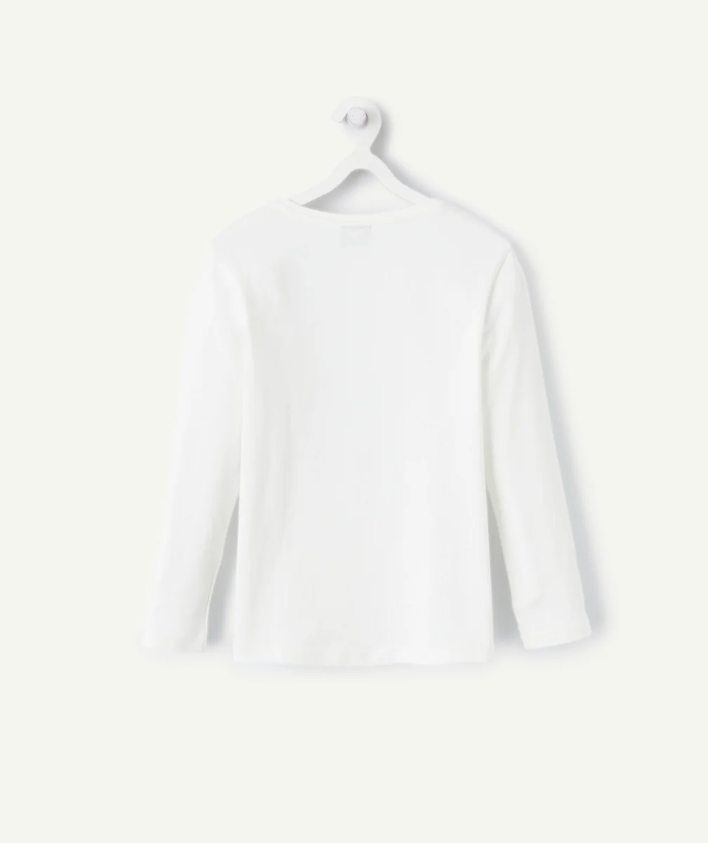 T-SHIRT FILLE EN COTON BIO BLANC AVEC MESSAGE SISTERS EN SEQUINS VERTS