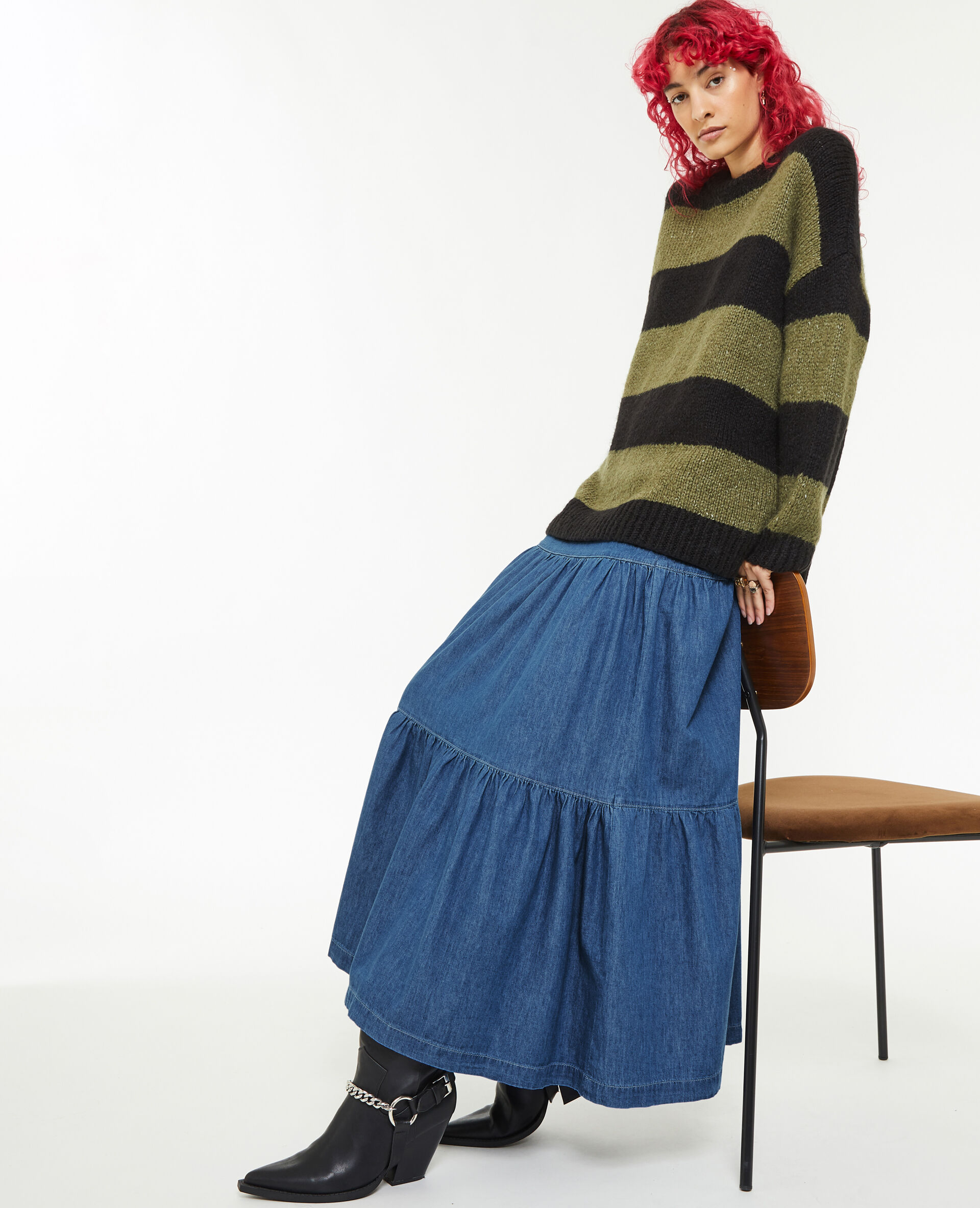 Jupe longue en chambray - Bleu