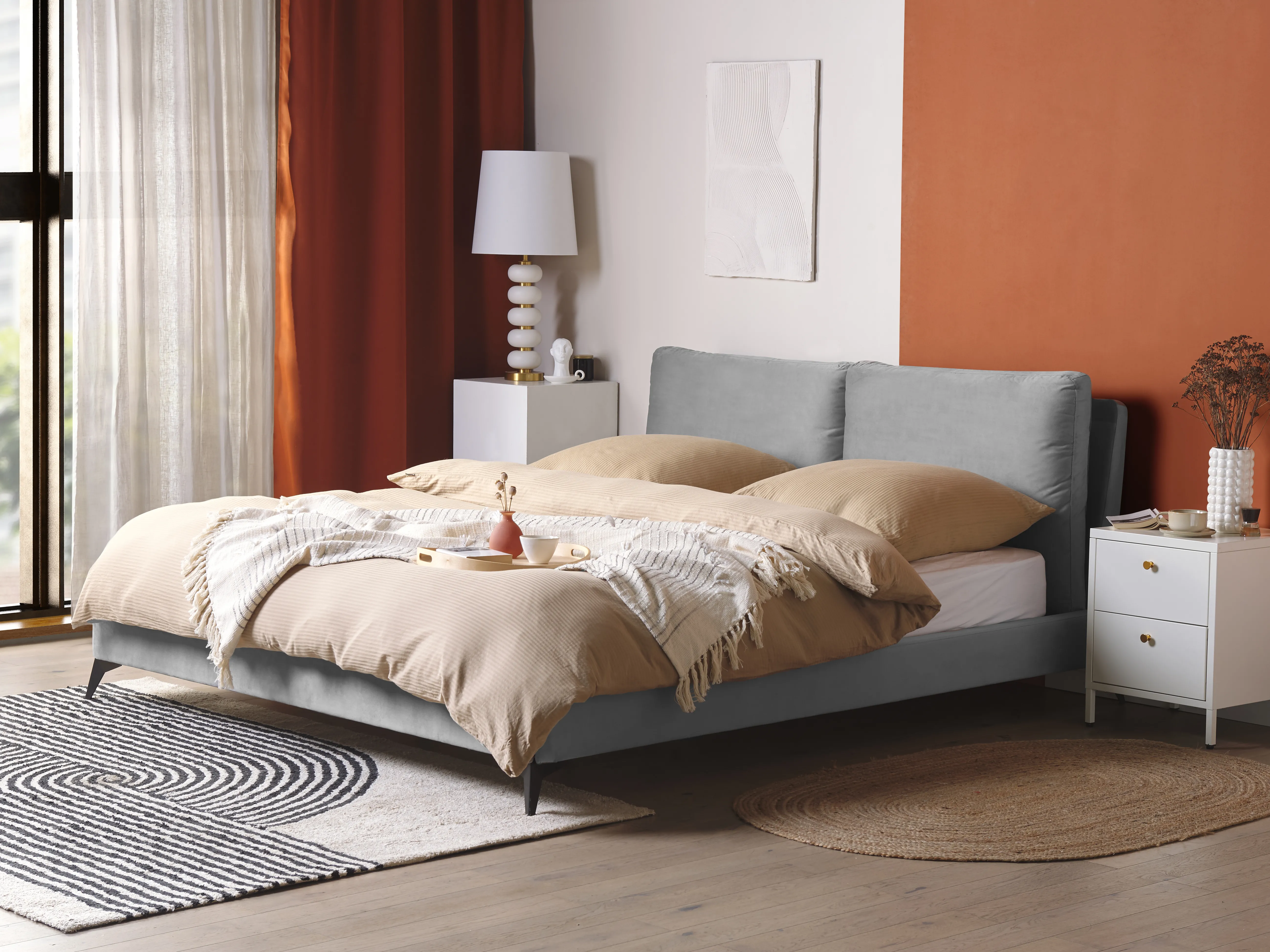 Bed Fluweel MELLE 180 x 200 cm Grijs
