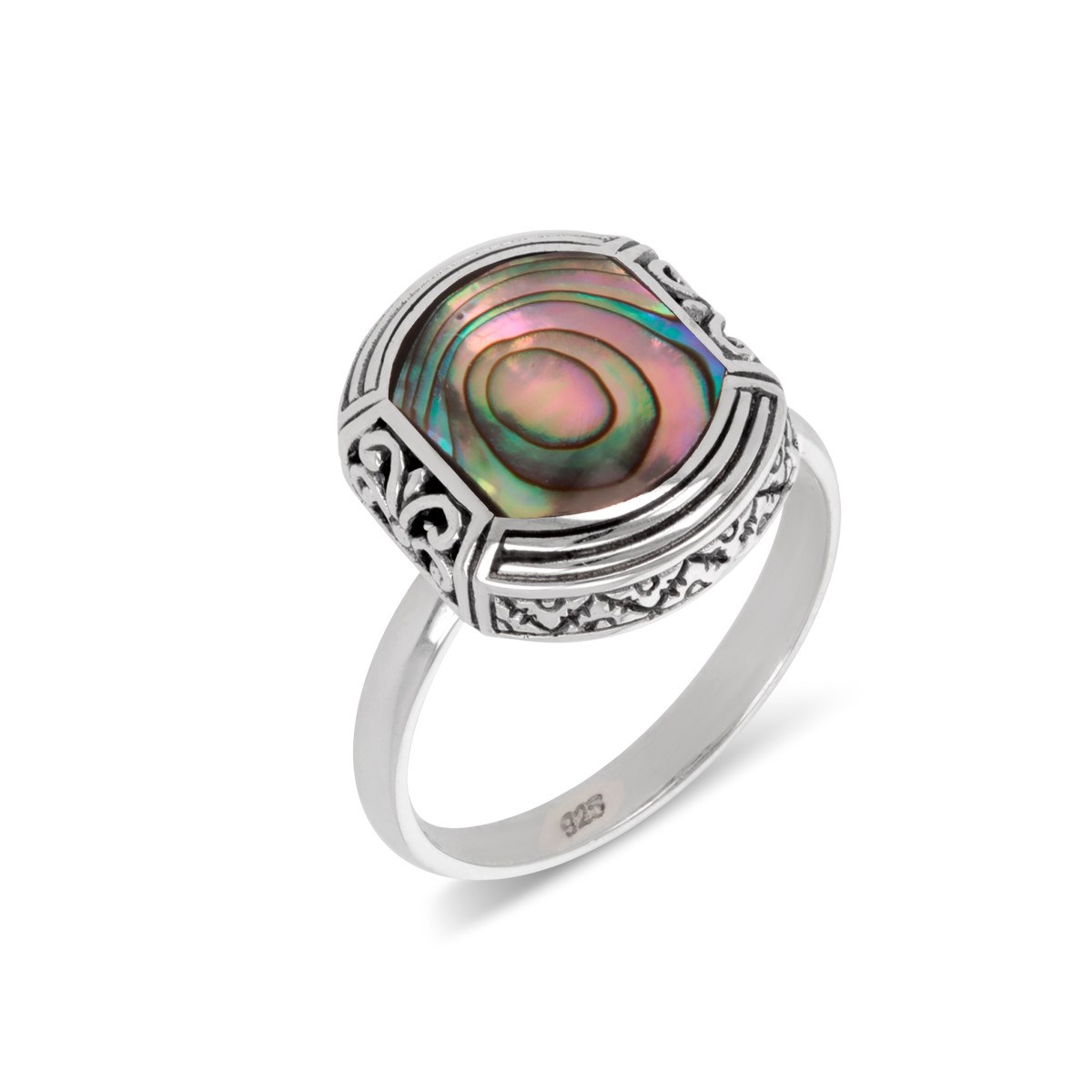 Bague ethnique en argent 925 et nacre abalone - Bijou original pour amateurs de créations uniques | Aden